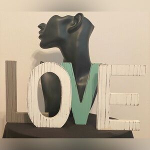 🏡LOVE Wooden Letter Decor Accents. Color: White, Grey, Blue